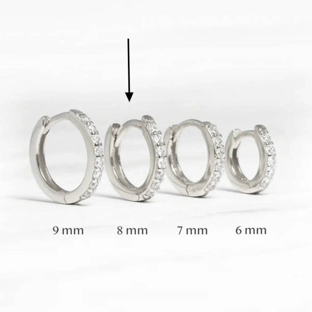 8mm Cubic Zirconia Huggie Hoop Earrings Small Silver CZ Hoops - Picture 2 of 2